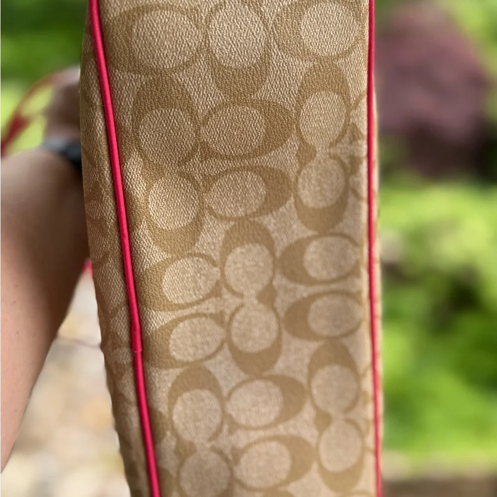 Coach Tan and Pink Signature‎ Tote Bag